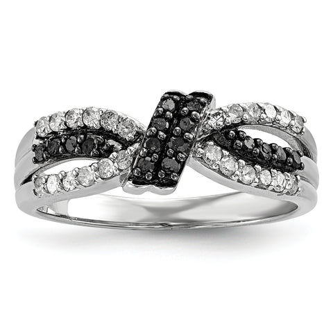 Sterling Silver Black & White Diamond Ring QR3024 - shirin-diamonds