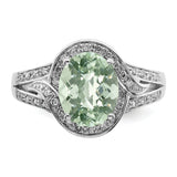 Sterling Silver Rhodium Diam. & Checker-Cut Green Quartz Ring QR3026AG