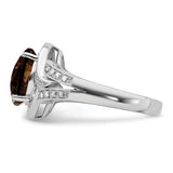 Sterling Silver Rhodium Diam. & Checker-Cut Smoky Quartz Ring QR3026SQ