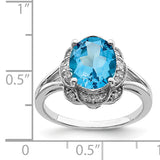 Sterling Silver Rhodium Diam. & Blue Topaz Ring QR3027BT