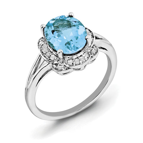 Sterling Silver Rhodium Diam. & Blue Topaz Ring QR3027BT - shirin-diamonds