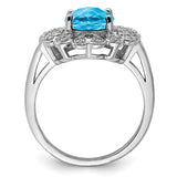 Sterling Silver Rhodium Diam. & Checker-Cut Blue Topaz Ring QR3028BT