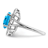 Sterling Silver Rhodium Diam. & Checker-Cut Blue Topaz Ring QR3028BT