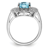 Sterling Silver Rhodium Diam. & Checker-Cut Light Swiss Blue Topaz Ring QR3028LSBT