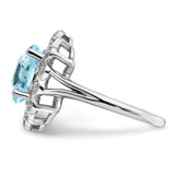 Sterling Silver Rhodium Diam. & Checker-Cut Light Swiss Blue Topaz Ring QR3028LSBT