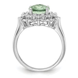 Sterling Silver Rhodium Diam. & Checker-Cut Green Quartz Ring QR3029AG