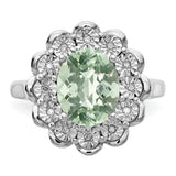 Sterling Silver Rhodium Diam. & Checker-Cut Green Quartz Ring QR3029AG