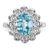 Sterling Silver Rhodium Diam. & Checker-Cut Light Swiss Blue Topaz Ring QR3029LSBT