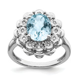 Sterling Silver Rhodium Diam. & Checker-Cut Light Swiss Blue Topaz Ring QR3029LSBT