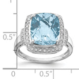 Sterling Silver Rhodium Diam. & Checker-Cut Light Swiss Blue Topaz Ring QR3030LSBT