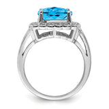Sterling Silver Rhodium Diam. & Checker-Cut Blue Topaz Ring QR3031BT