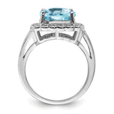 Sterling Silver Rhodium Diam. & Checker-Cut Light Swiss Blue Topaz Ring QR3031LSBT