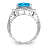Sterling Silver Rhodium Diam. & Checker-Cut Blue Topaz Ring QR3033BT