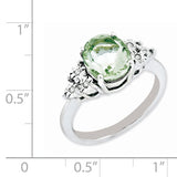 Sterling Silver Rhodium Diam. & Oval Green Quartz Ring QR3034AG