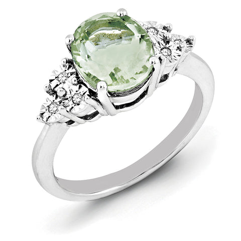 Sterling Silver Rhodium Diam. & Oval Green Quartz Ring QR3034AG - shirin-diamonds