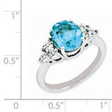 Sterling Silver Rhodium Diam. & Oval Blue Topaz Ring QR3034BT