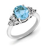 Sterling Silver Rhodium Diam. & Oval Blue Topaz Ring QR3034BT - shirin-diamonds
