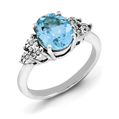 Sterling Silver Rhodium Diam. & Oval Blue Topaz Ring QR3034BT - shirin-diamonds