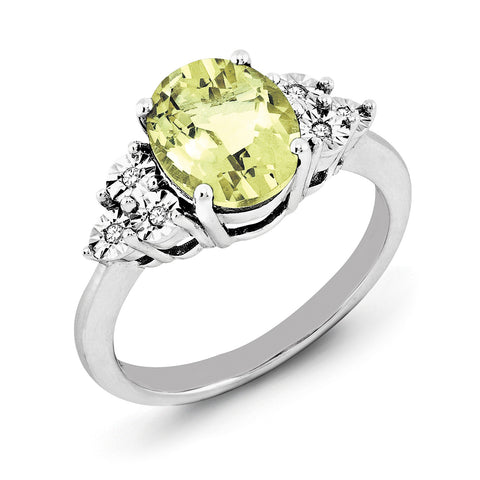 Sterling Silver Rhodium Diam. & Oval Lemon Quartz Ring QR3034LQ - shirin-diamonds