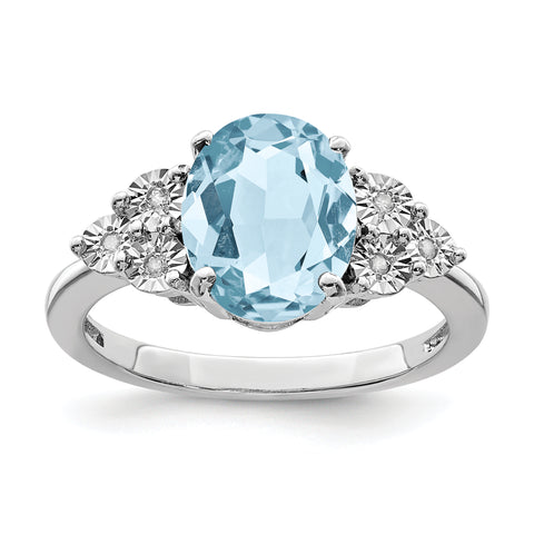 Sterling Silver Rhodium Diam. & Light Swiss Blue Topaz Ring QR3034LSBT