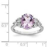 Sterling Silver Rhodium Diam. & Pink Quartz Ring QR3034PQ