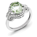 Sterling Silver Rhodium Diam. & Oval Green Quartz Ring QR3035AG - shirin-diamonds