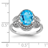 Sterling Silver Rhodium Diam. & Oval Blue Topaz Ring QR3035BT