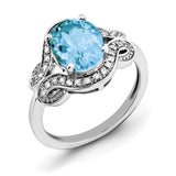 Sterling Silver Rhodium Diam. & Oval Blue Topaz Ring QR3035BT - shirin-diamonds