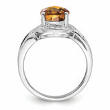 Sterling Silver Rhodium Diam. & Oval Checker-Cut Whiskey Quartz Ring QR3036WQ