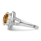 Sterling Silver Rhodium Diam. & Oval Checker-Cut Whiskey Quartz Ring QR3036WQ