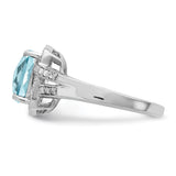 Sterling Silver Rhodium Diam. & Checker-Cut Light Swiss Blue Topaz Ring QR3037LSBT