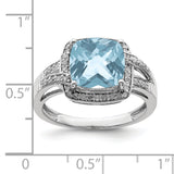 Sterling Silver Rhodium Diam. & Checker-Cut Light Swiss Blue Topaz Ring QR3037LSBT