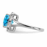 Sterling Silver Rhodium Diam. & Checker-Cut Blue Topaz Ring QR3038BT