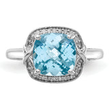 Sterling Silver Rhodium Diam. & Checker-Cut Light Swiss Blue Topaz Ring QR3039LSBT