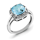 Sterling Silver Rhodium Diam. & Checker-Cut Light Swiss Blue Topaz Ring QR3039LSBT - shirin-diamonds
