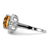 Sterling Silver Rhodium Diam. & Checker-Cut Whiskey Quartz Ring QR3040WQ