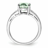 Sterling Silver Rhodium Diam. & Oval Green Quartz Ring QR3043AG