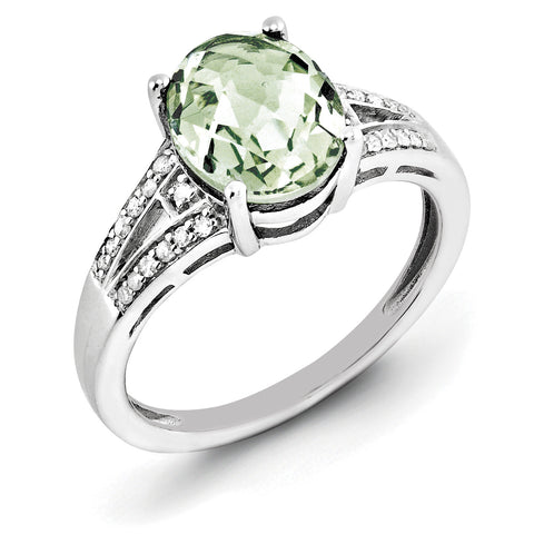 Sterling Silver Rhodium Diam. & Oval Green Quartz Ring QR3043AG - shirin-diamonds