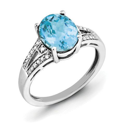 Sterling Silver Rhodium Diam. & Oval Blue Topaz Ring QR3043BT - shirin-diamonds