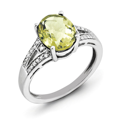 Sterling Silver Rhodium Diam. & Lemon Quartz Ring QR3043LQ - shirin-diamonds