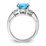 Sterling Silver Rhodium Diam. & Oval Blue Topaz Ring QR3044BT