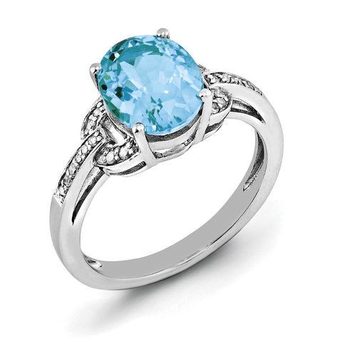 Sterling Silver Rhodium Diam. & Oval Blue Topaz Ring QR3044BT - shirin-diamonds