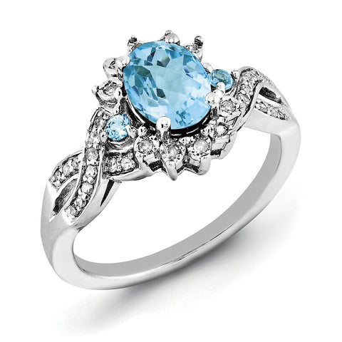 Sterling Silver Rhodium Diam. & Oval Blue Topaz Ring QR3045BT - shirin-diamonds