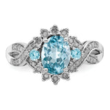 Sterling Silver Rhodium Diam. & Light Swiss Blue Topaz Ring QR3045LSBT