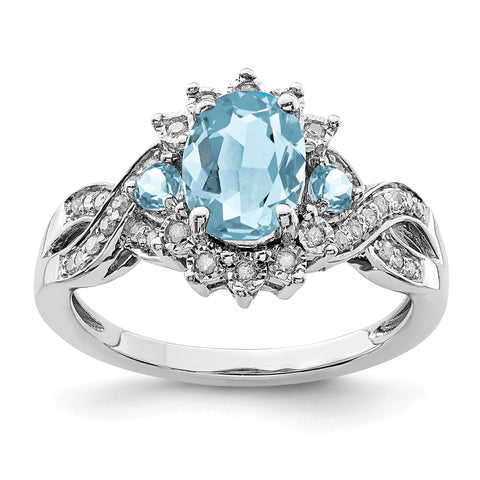Sterling Silver Rhodium Diam. & Light Swiss Blue Topaz Ring QR3045LSBT