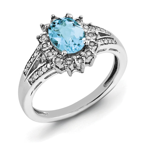 Sterling Silver Rhodium Diam. & Oval Checker-Cut Blue Topaz Ring QR3046BT - shirin-diamonds