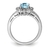 Sterling Silver Rhodium Diam. & Checker-Cut Light Swiss Blue Topaz Ring QR3046LSBT