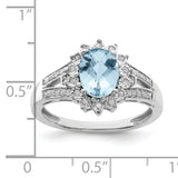 Sterling Silver Rhodium Diam. & Checker-Cut Light Swiss Blue Topaz Ring QR3046LSBT