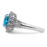 Sterling Silver Rhodium Diam. & Blue Topaz Ring QR3047BT