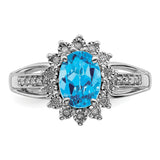 Sterling Silver Rhodium Diam. & Blue Topaz Ring QR3047BT